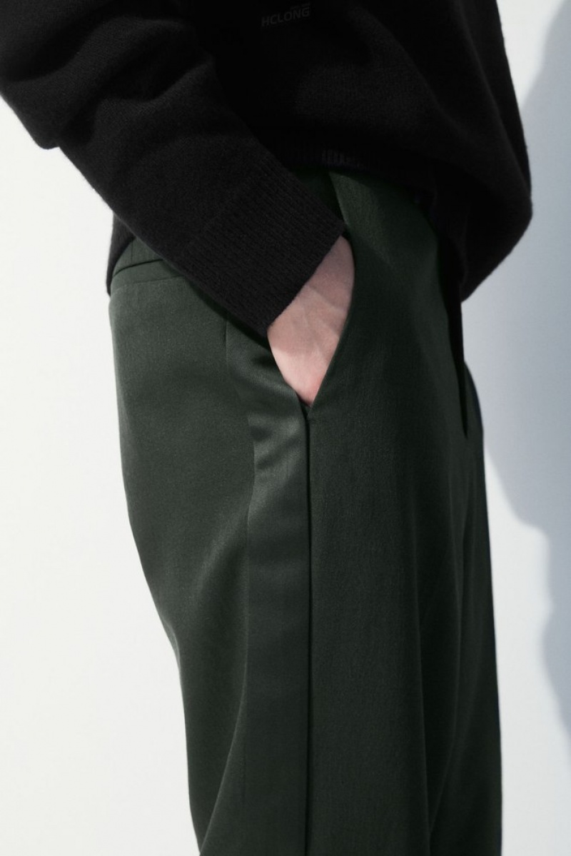 COS The Wool Tuxedo Trousers Men's Pants Dark Green | RR44-D9AQ