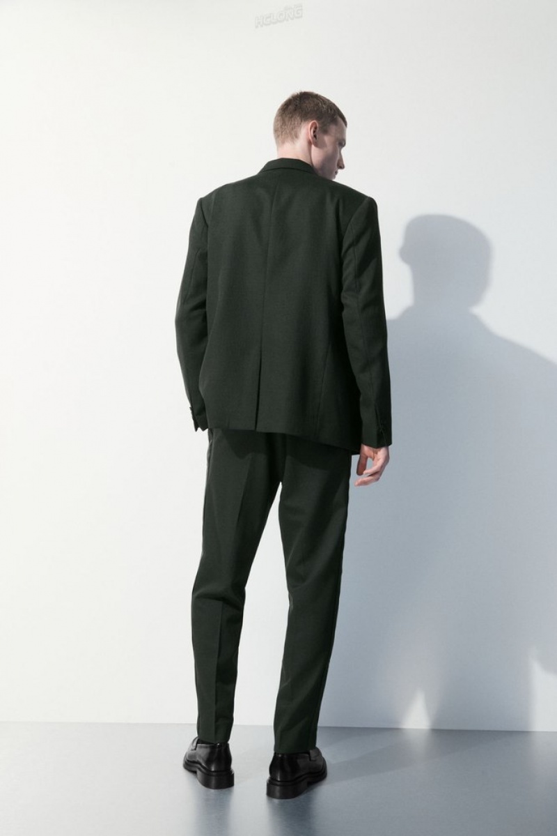 COS The Wool Tuxedo Trousers Men's Pants Dark Green | RR44-D9AQ