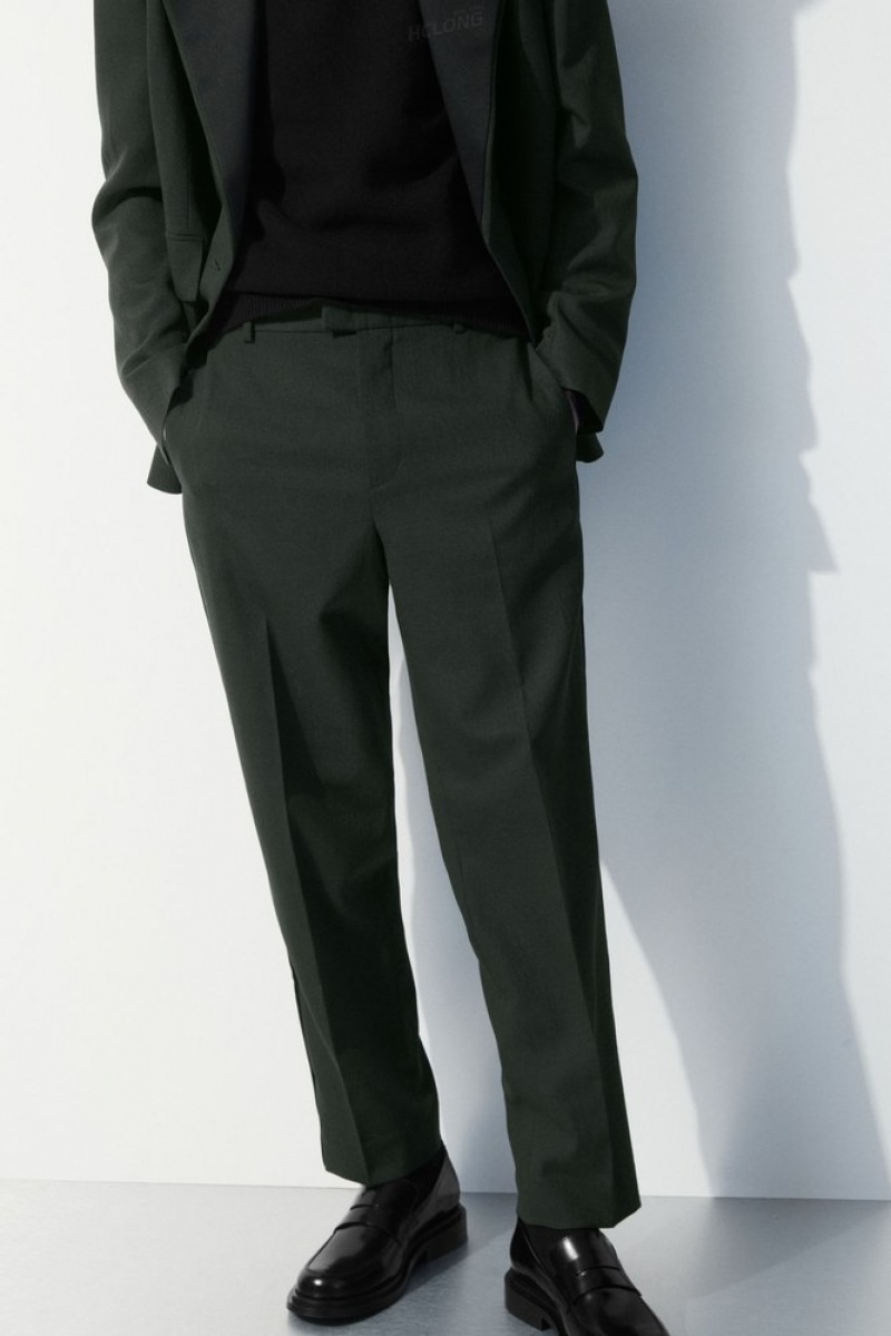 COS The Wool Tuxedo Trousers Men's Pants Dark Green | RR44-D9AQ