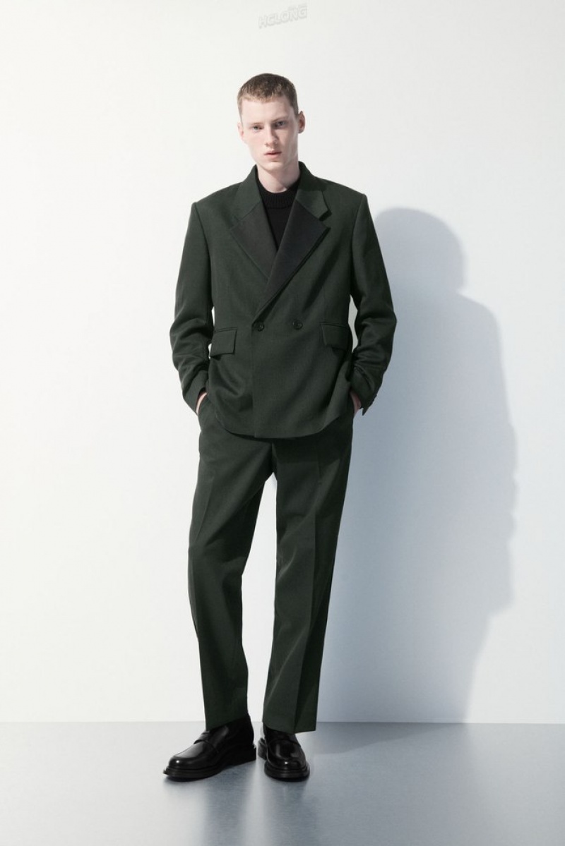 COS The Wool Tuxedo Trousers Men\'s Pants Dark Green | RR44-D9AQ