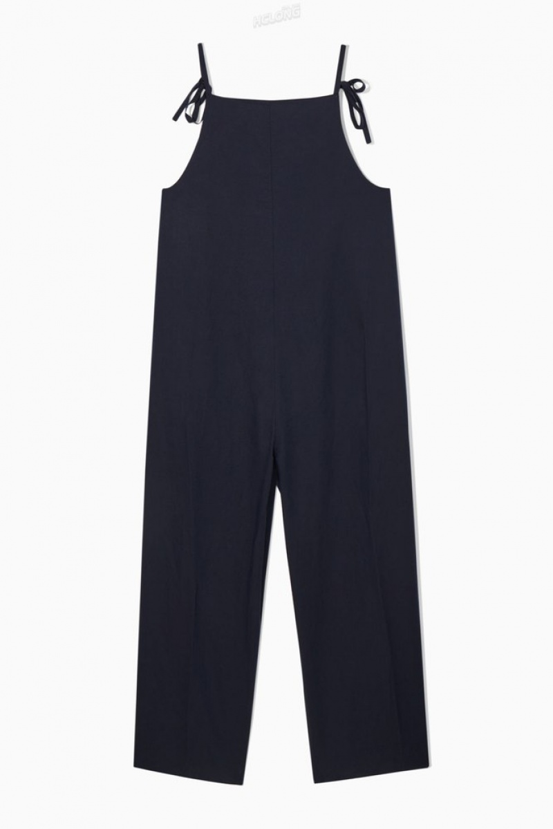 COS Tie-Detail Linen Jumpsuit Women's Jumpsuits Navy | WY19-U7SF