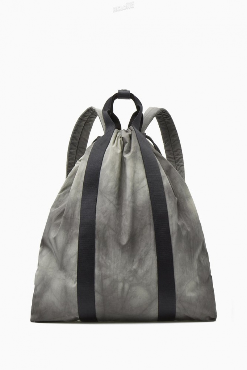 COS Tie-Dye Print Drawstring Backpack - Nylon Men's Bags & Wallets Gray / Printed | GI53-I1JK