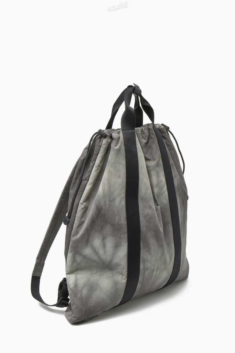 COS Tie-Dye Print Drawstring Backpack - Nylon Men's Bags & Wallets Gray / Printed | GI53-I1JK