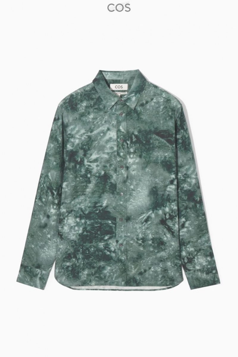 COS Tie-Dye Print Fluid Shirt Men's Shirts Green / Grey / Printed | CL02-H7TM