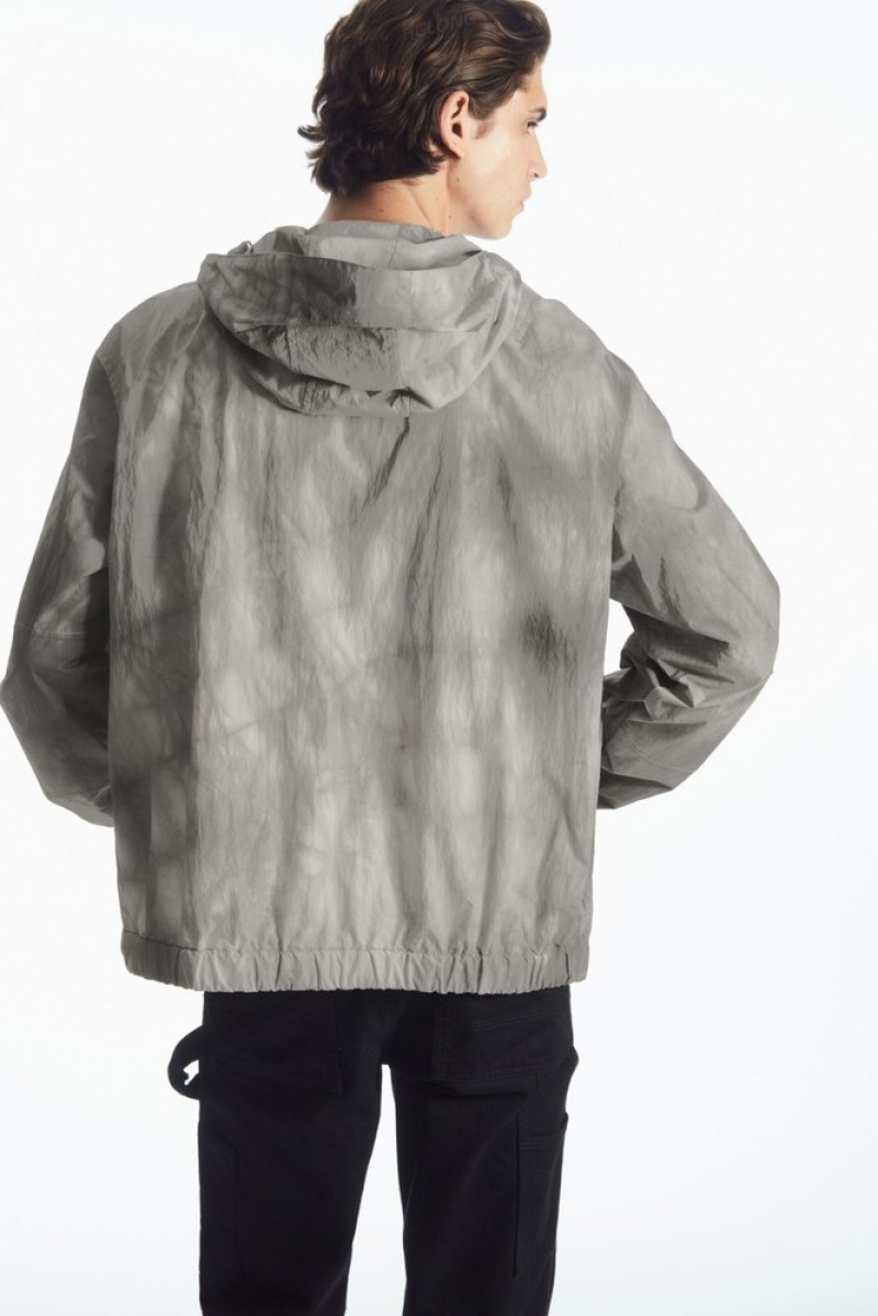 COS Tie-Dye Print Packable Windbreaker Men's Coats & Jackets Gray / Tie-Dye Print | JN23-J5SL