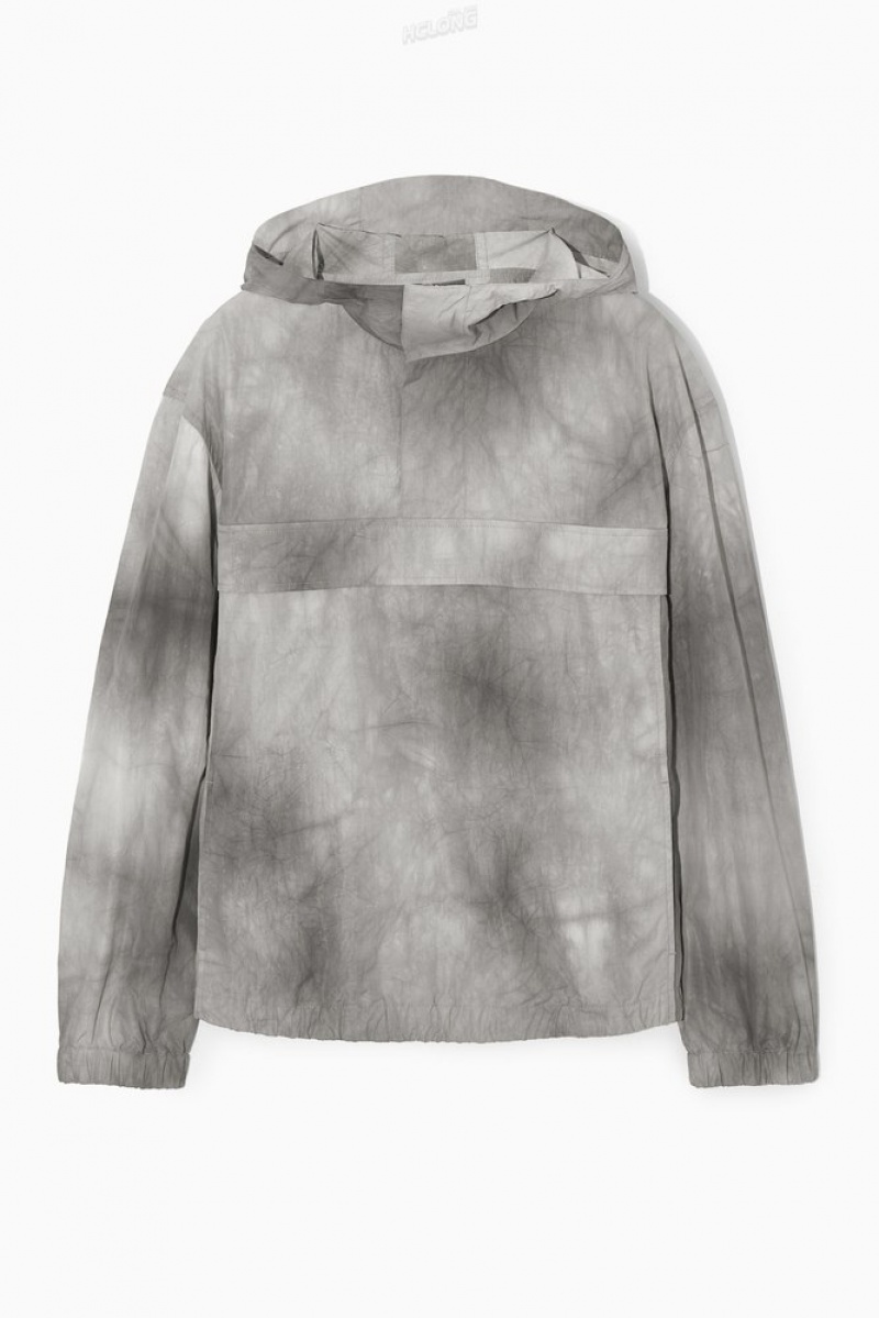 COS Tie-Dye Print Packable Windbreaker Men's Coats & Jackets Gray / Tie-Dye Print | JN23-J5SL