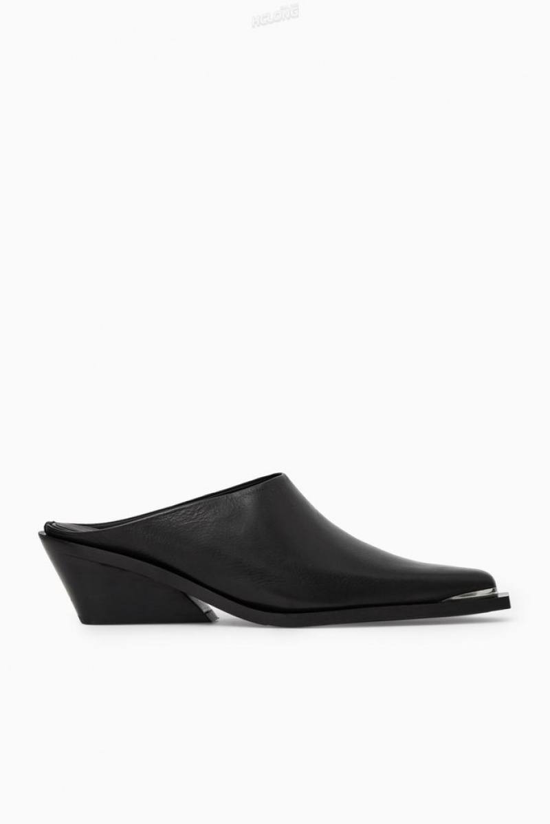 COS Toe-Cap Leather Mules Women's Mules Black | WN50-D8HD