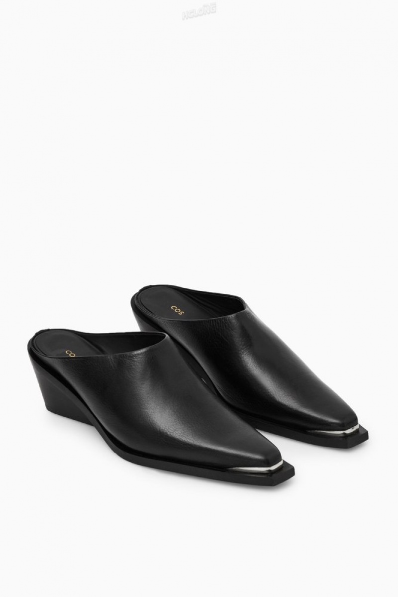 COS Toe-Cap Leather Mules Women's Mules Black | WN50-D8HD