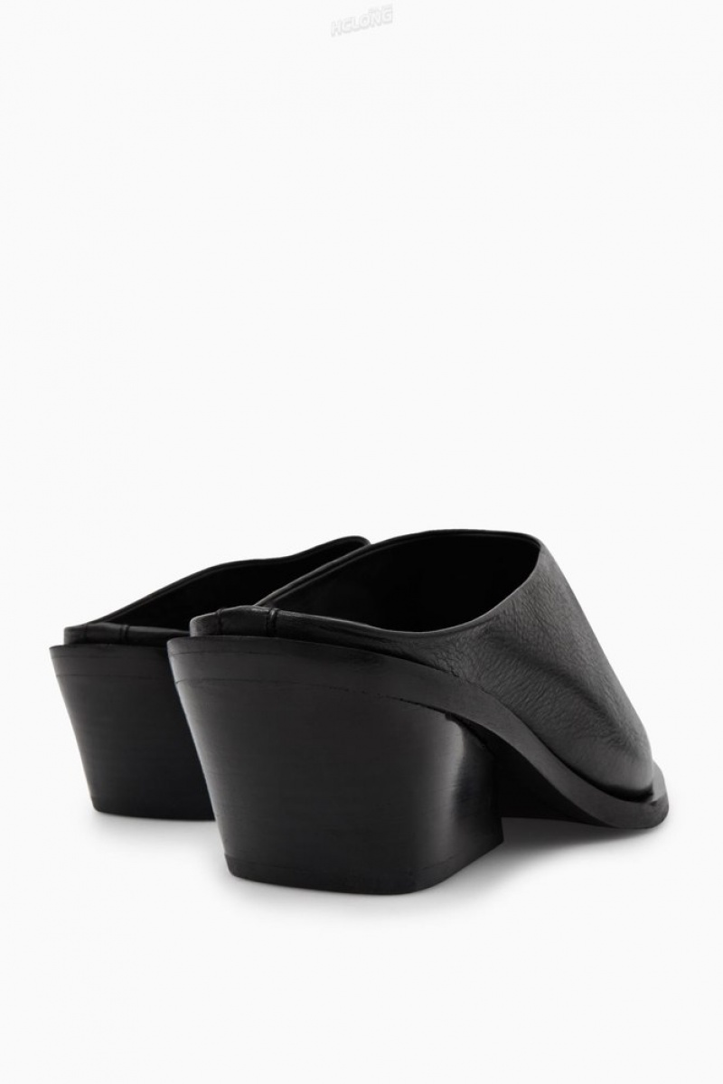 COS Toe-Cap Leather Mules Women's Mules Black | WN50-D8HD