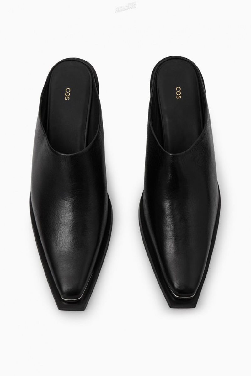 COS Toe-Cap Leather Mules Women's Mules Black | WN50-D8HD