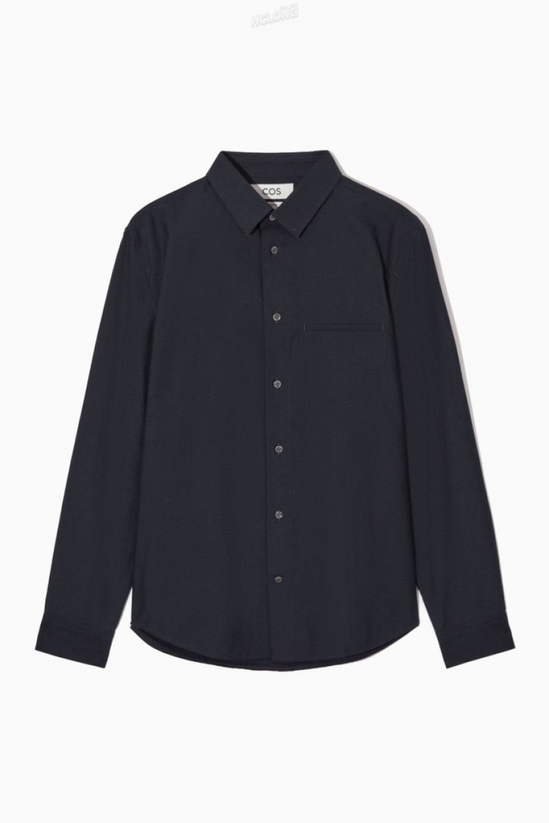 COS Topstitched Poplin Shirt Men's Shirts Green | XO95-B5RA