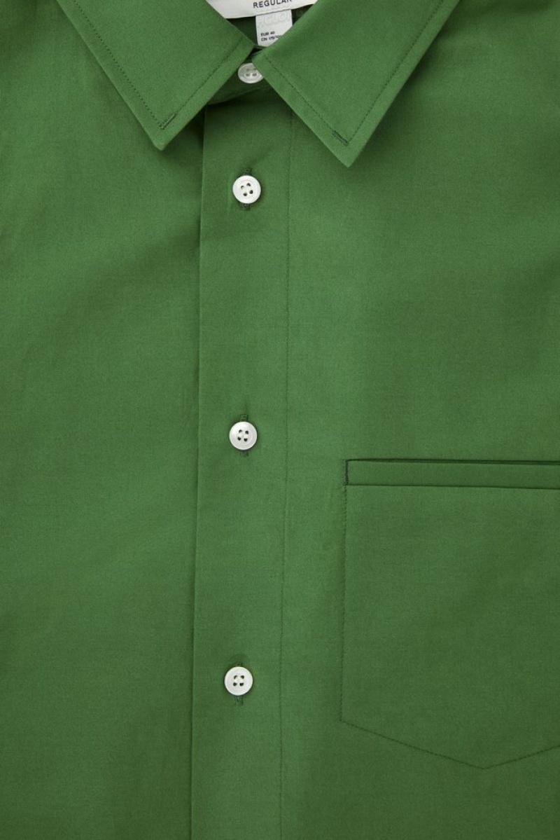 COS Topstitched Poplin Shirt Men's Shirts Green | XS97-Z6VL