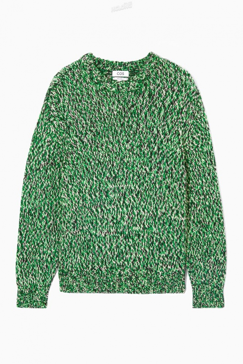 COS Tri-Tone Wool Crew-Neck Jumper Men's Knitwear Green / Black / White | OR62-C6QD