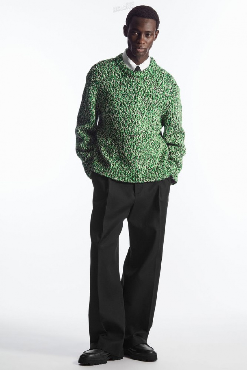 COS Tri-Tone Wool Crew-Neck Sweater Men's Sweaters & Cardigans Green / Black / White | CV90-G3EA