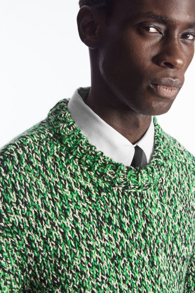 COS Tri-Tone Wool Crew-Neck Sweater Men's Sweaters & Cardigans Green / Black / White | CV90-G3EA