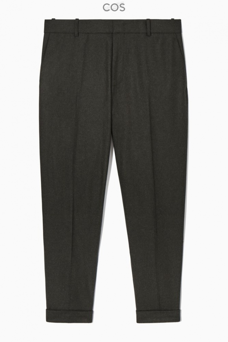 COS Turn-Up Tapered Wool Pants Men's Pants Dark Green | AQ75-T3YI