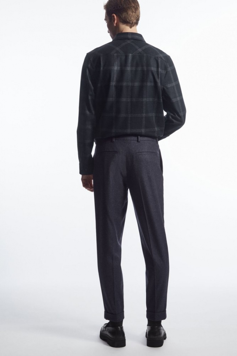 COS Turn-Up Tapered Wool Trousers Men's Trousers Black | FK45-Q4PX