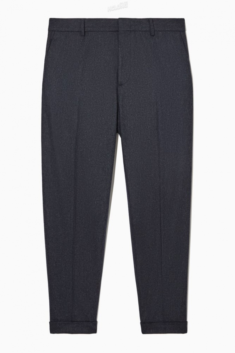 COS Turn-Up Tapered Wool Trousers Men's Trousers Black | FK45-Q4PX