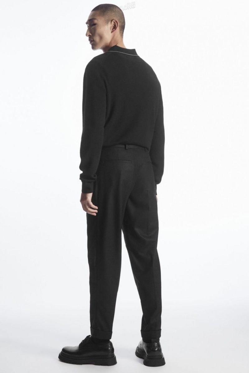 COS Turn-Up Tapered Wool Trousers Men's Trousers Black | MO84-C6HH