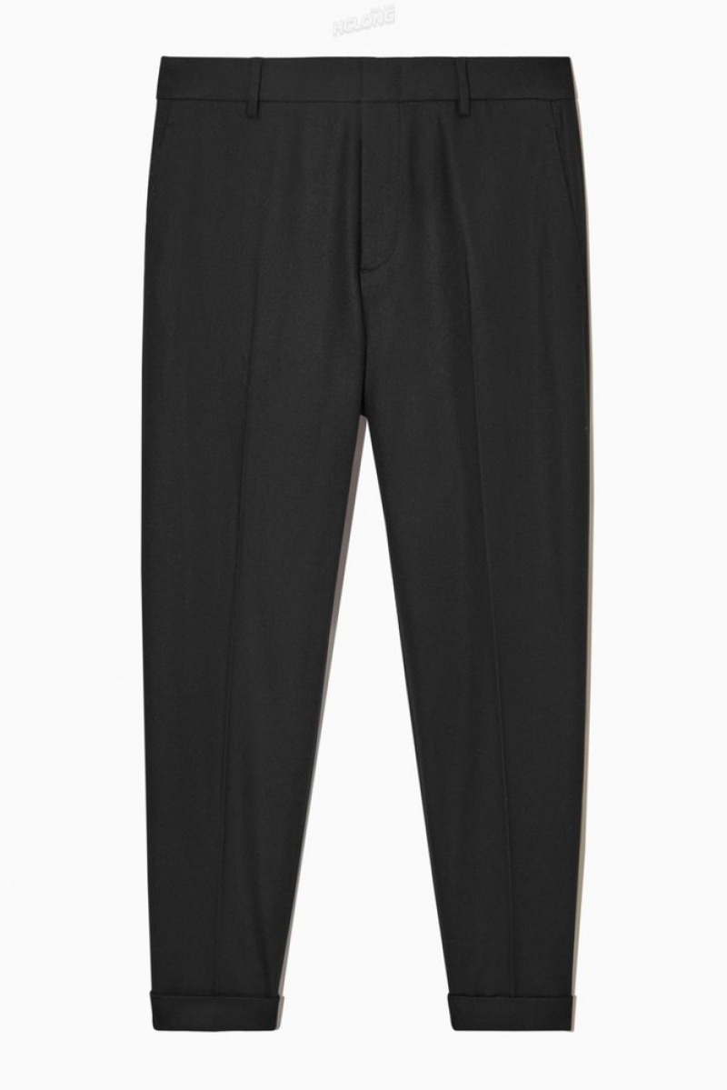 COS Turn-Up Tapered Wool Trousers Men's Trousers Black | MO84-C6HH