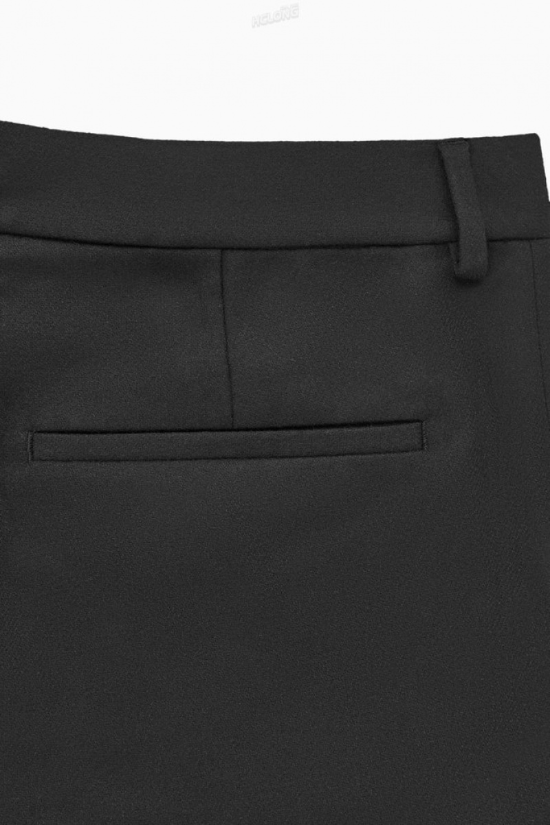 COS Turn-Up Tapered Wool Trousers Men's Trousers Black | MO84-C6HH