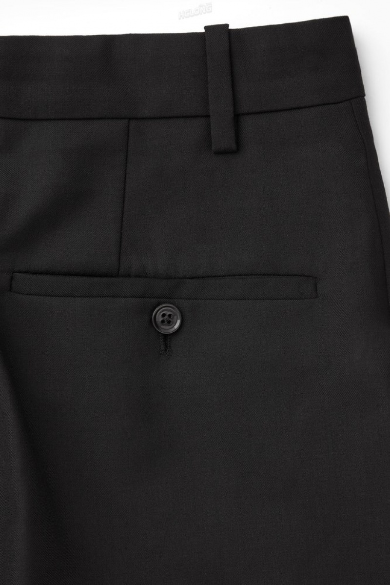 COS Turn-Up Wide-Leg Wool Chinos Women's Trousers Black | GX61-G2CP