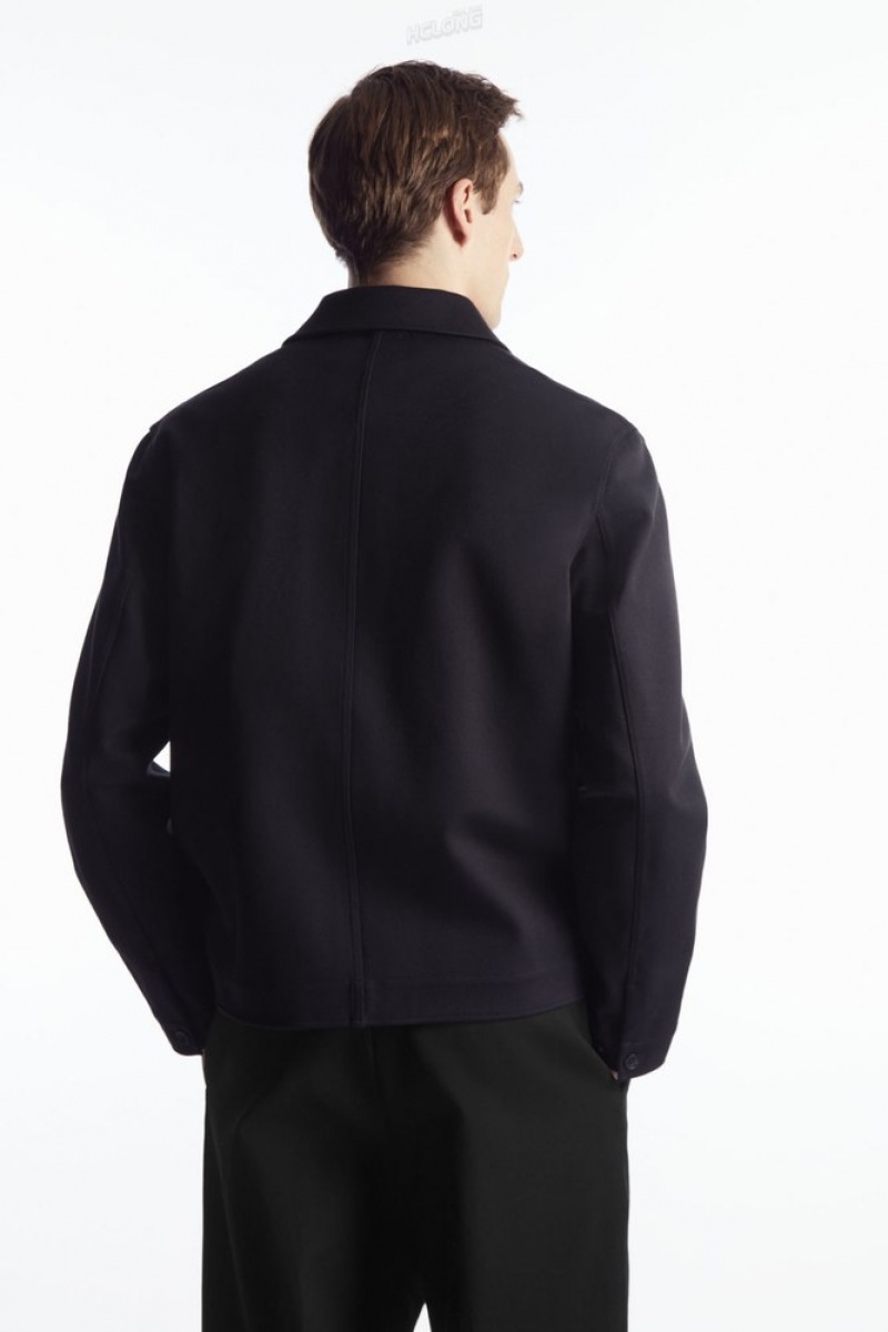 COS Twill Utility Jacket Men's Coats & Jackets Navy | JH27-I1MG