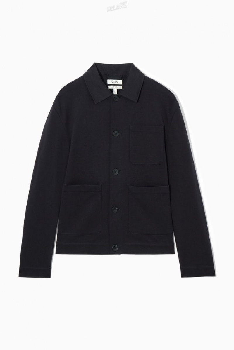 COS Twill Utility Jacket Men's Coats & Jackets Navy | JH27-I1MG