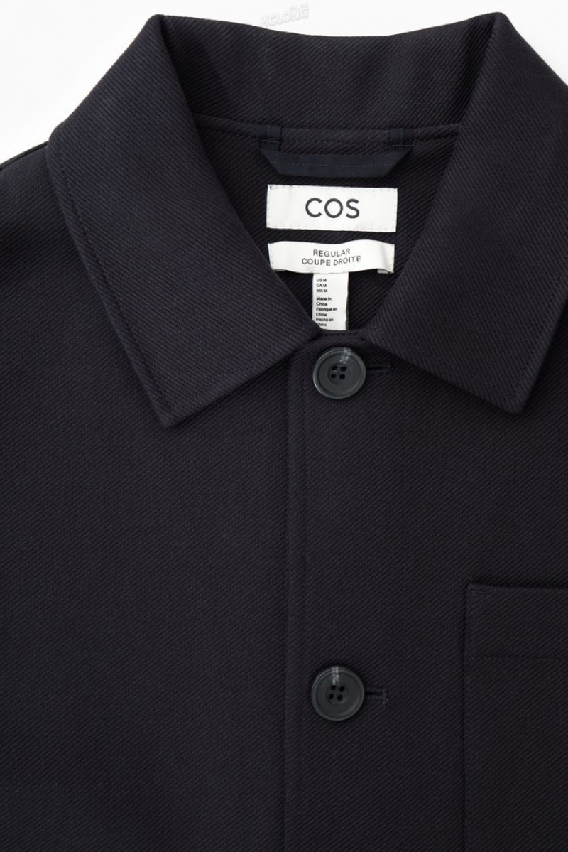 COS Twill Utility Jacket Men's Coats & Jackets Navy | JH27-I1MG