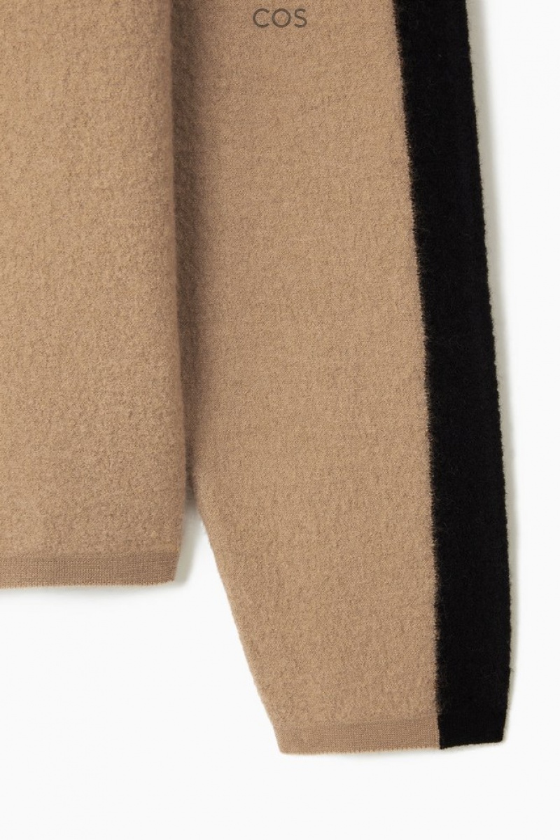 COS Two-Tone Boiled Merino Wool Jumper Women's Knitwear & Cardigans Camel / Black | NS10-R4MR