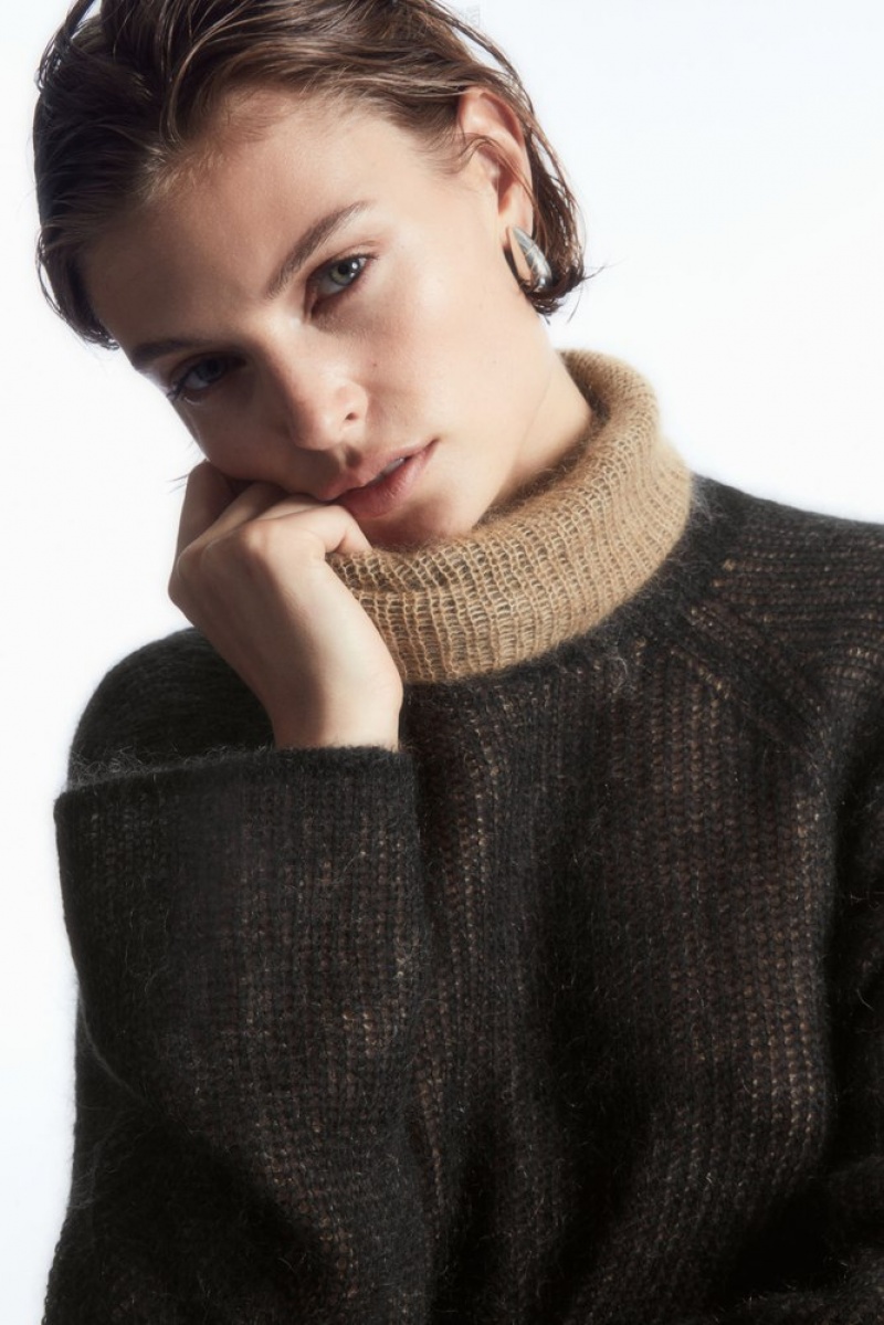 COS Two-Tone Mohair Turtleneck Sweater Women's Sweaters & Cardigans Black / Camel | IO88-L5QZ