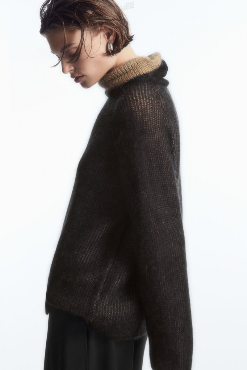 COS Two-Tone Mohair Turtleneck Sweater Women's Sweaters & Cardigans Black / Camel | IO88-L5QZ