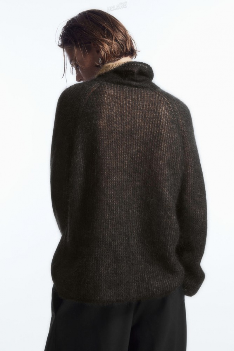 COS Two-Tone Mohair Turtleneck Sweater Women's Sweaters & Cardigans Black / Camel | IO88-L5QZ