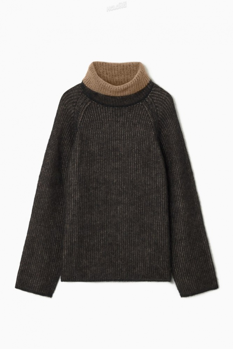 COS Two-Tone Mohair Turtleneck Sweater Women's Sweaters & Cardigans Black / Camel | IO88-L5QZ