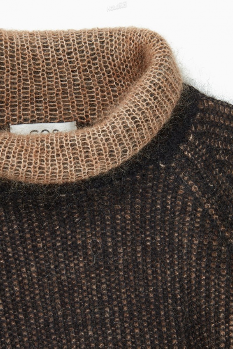 COS Two-Tone Mohair Turtleneck Sweater Women's Sweaters & Cardigans Black / Camel | IO88-L5QZ