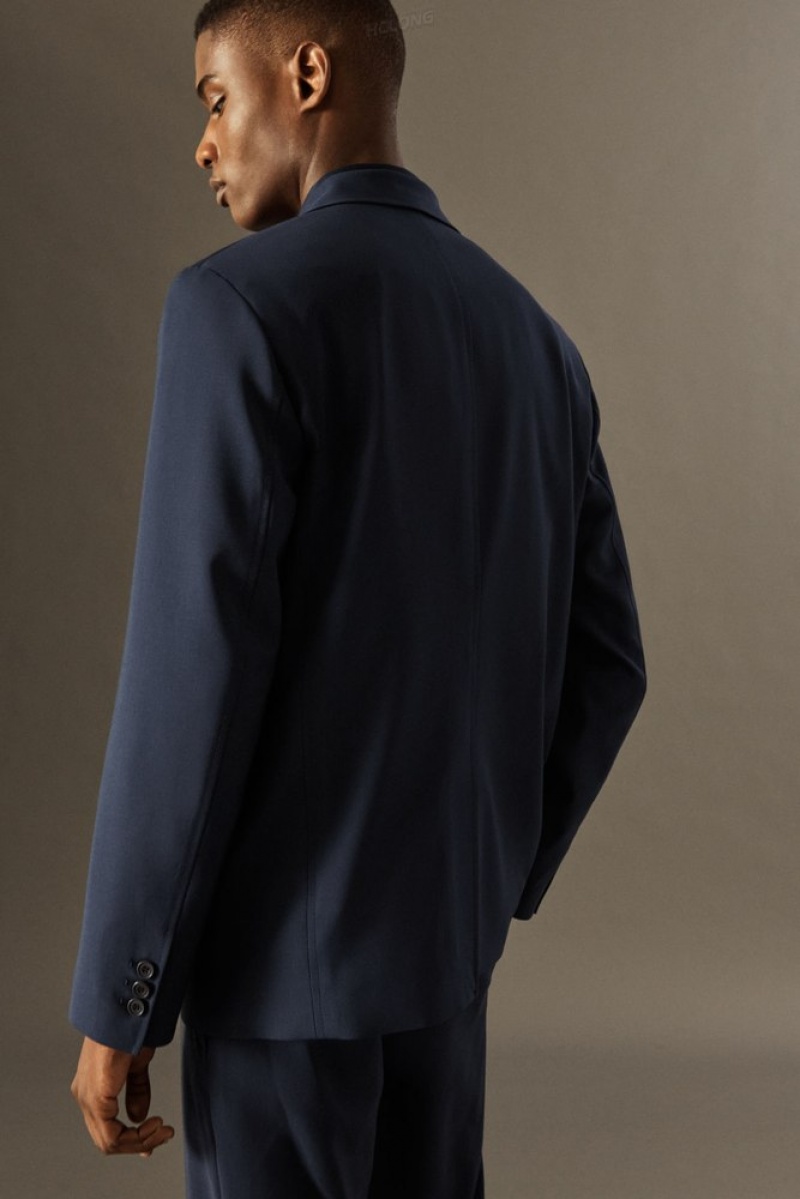 COS Unstructured Lightweight Wool Blazer - Regular Men's Blazers Navy | AQ07-N8KL