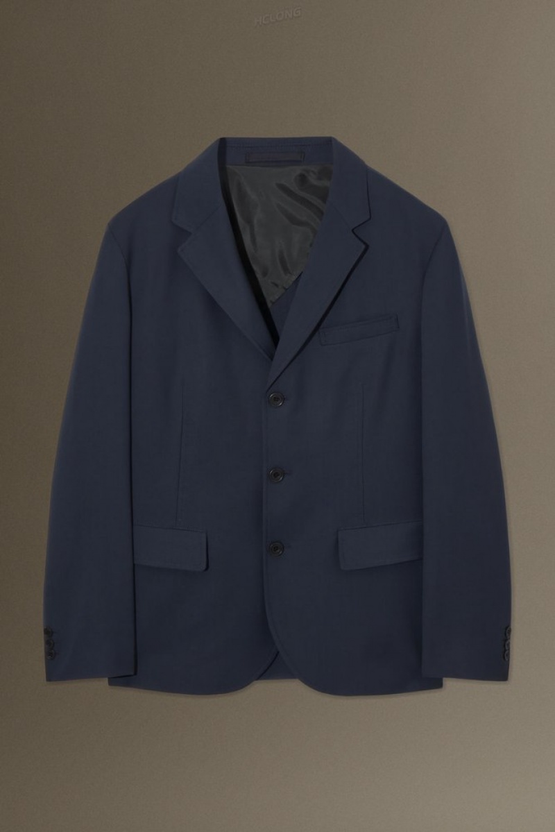 COS Unstructured Lightweight Wool Blazer - Regular Men's Blazers Navy | AQ07-N8KL