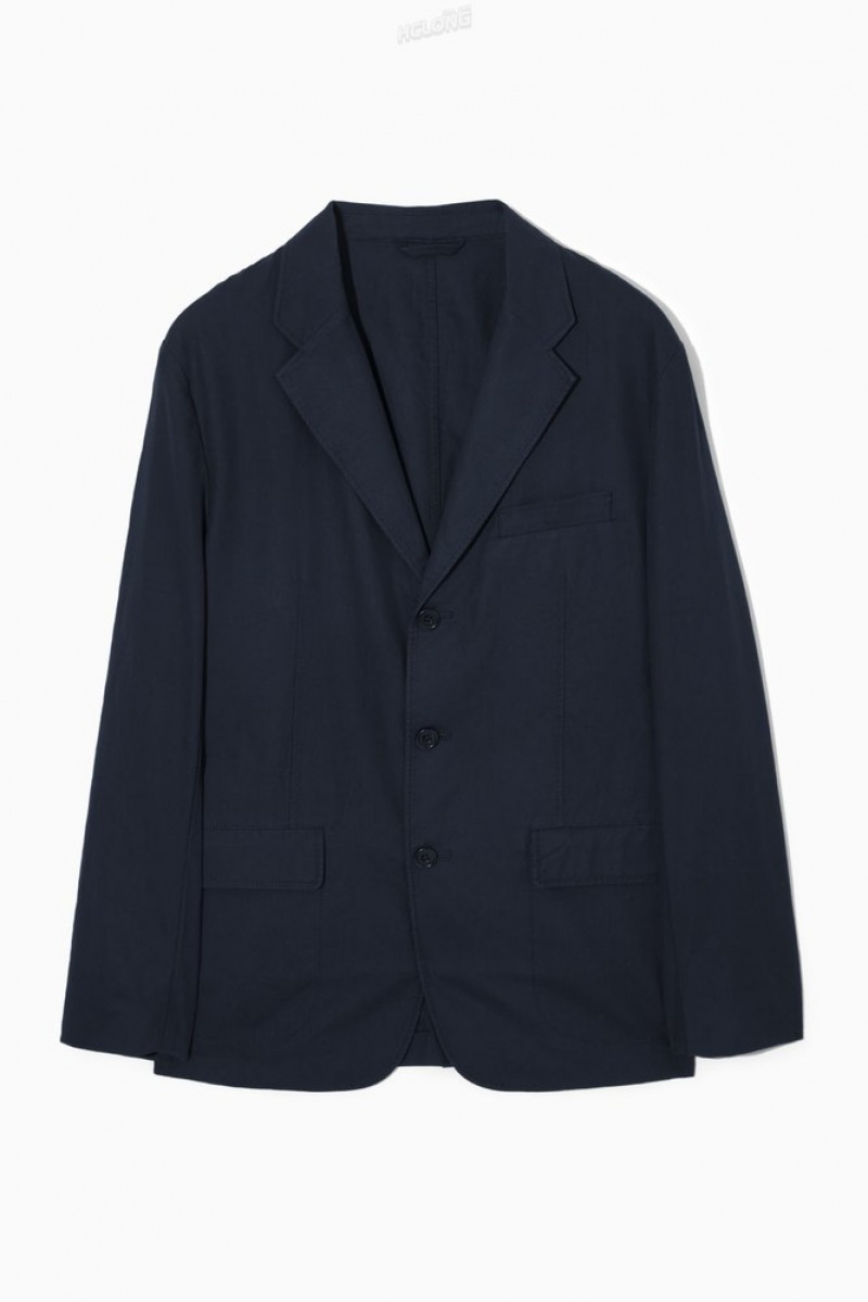 COS Unstructured Single-Breasted Blazer Men's Blazers Navy | YI41-P8ME