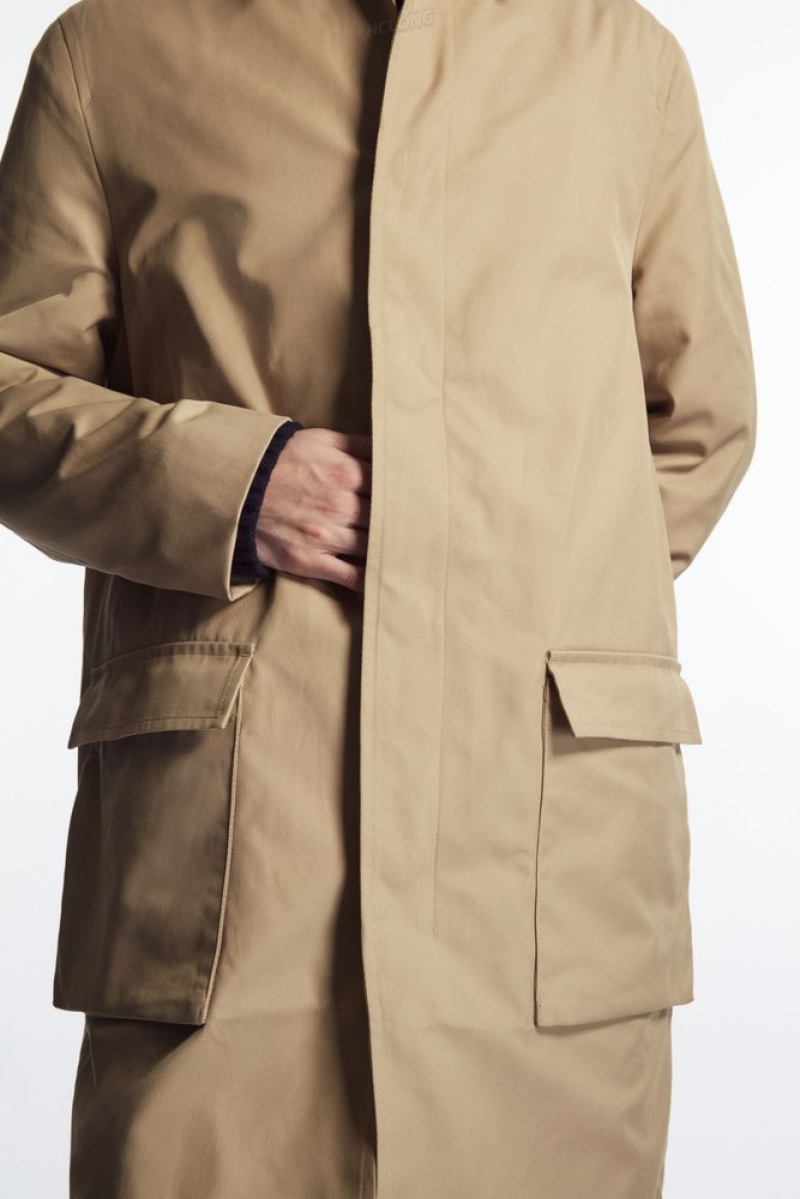 COS Utility Car Coat Men's Coats & Jackets Beige | FH87-F3HQ