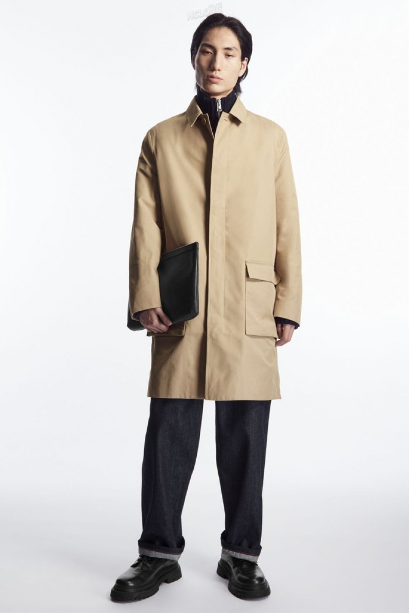 COS Utility Car Coat Men's Coats & Jackets Beige | FH87-F3HQ