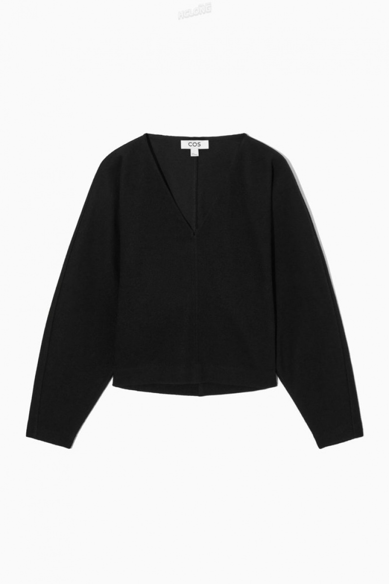 COS V-Neck Boiled-Wool Jumper Women's Tops Black | XG31-T9AM