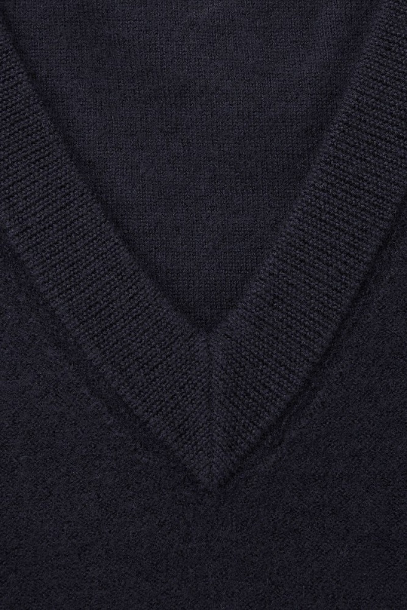 COS V-Neck Boiled-Wool Vest Men's Sweaters & Cardigans Dark Navy | UA64-C9AV