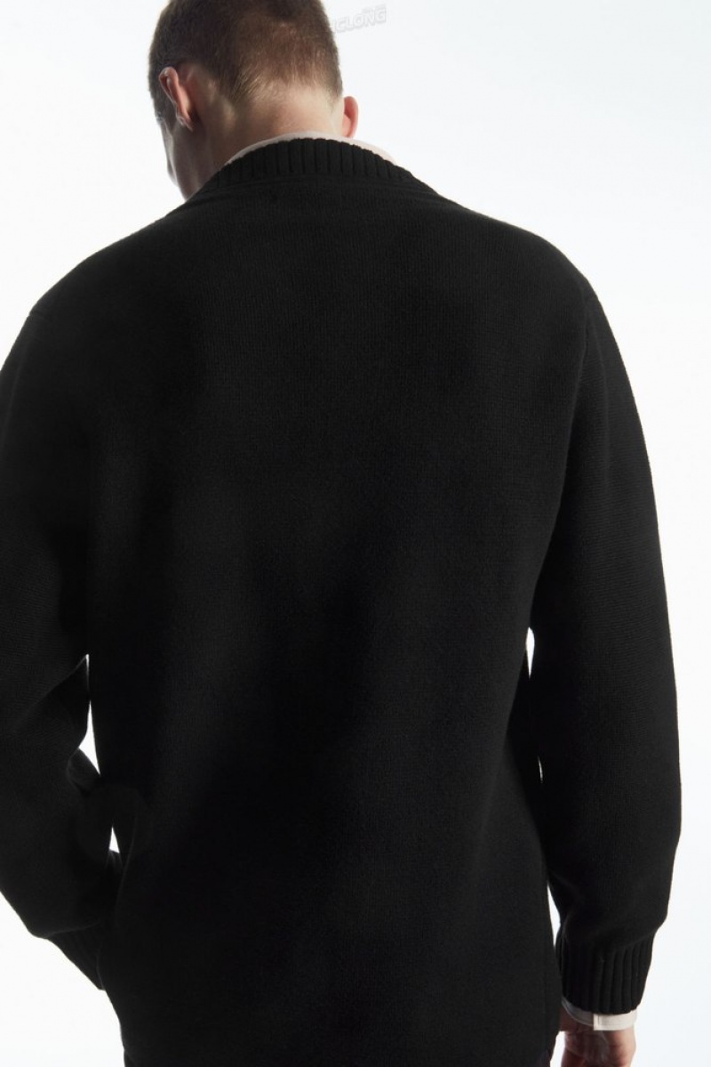 COS V-Neck Wool-Blend Cardigan Men's Sweaters & Cardigans Black | QK89-Z9WI