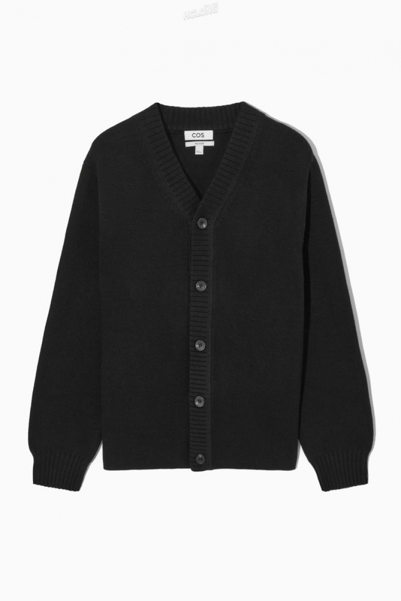 COS V-Neck Wool-Blend Cardigan Men's Sweaters & Cardigans Black | QK89-Z9WI