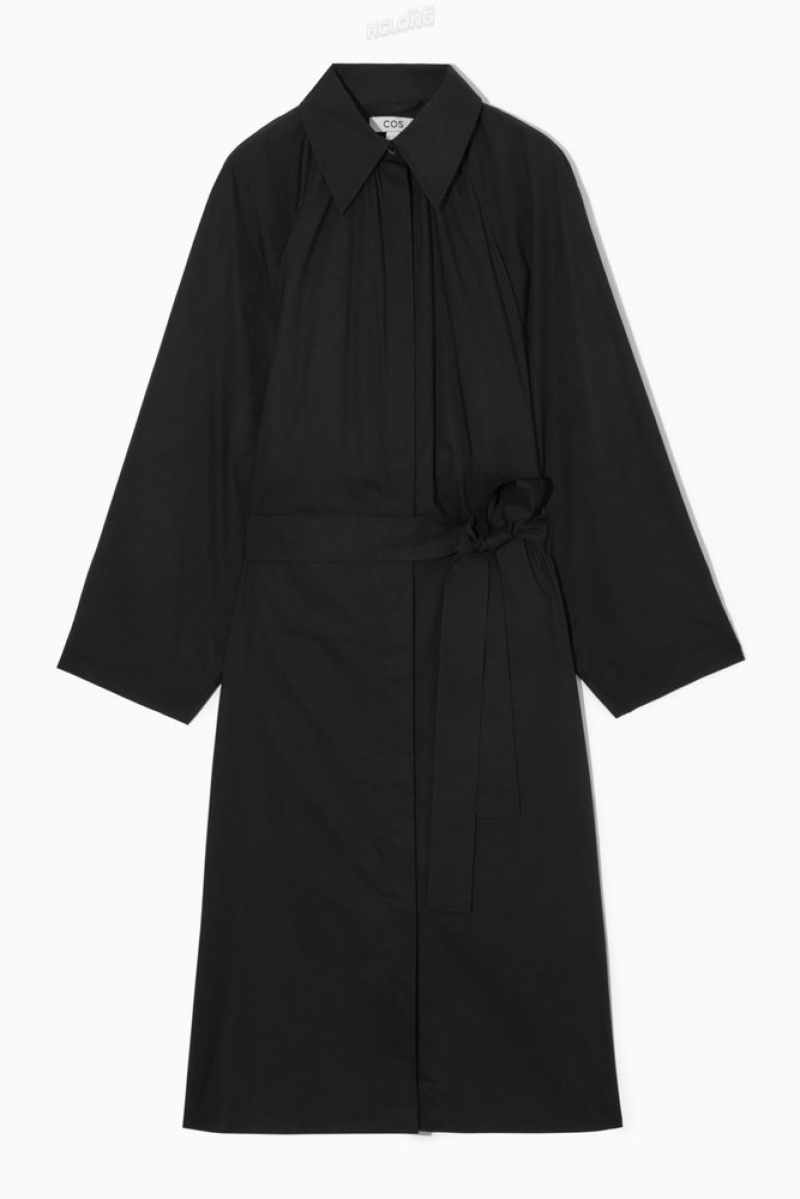 COS Voluminous Belted Midi Shirt Dress Women's Dresses Black | MS35-B3EF