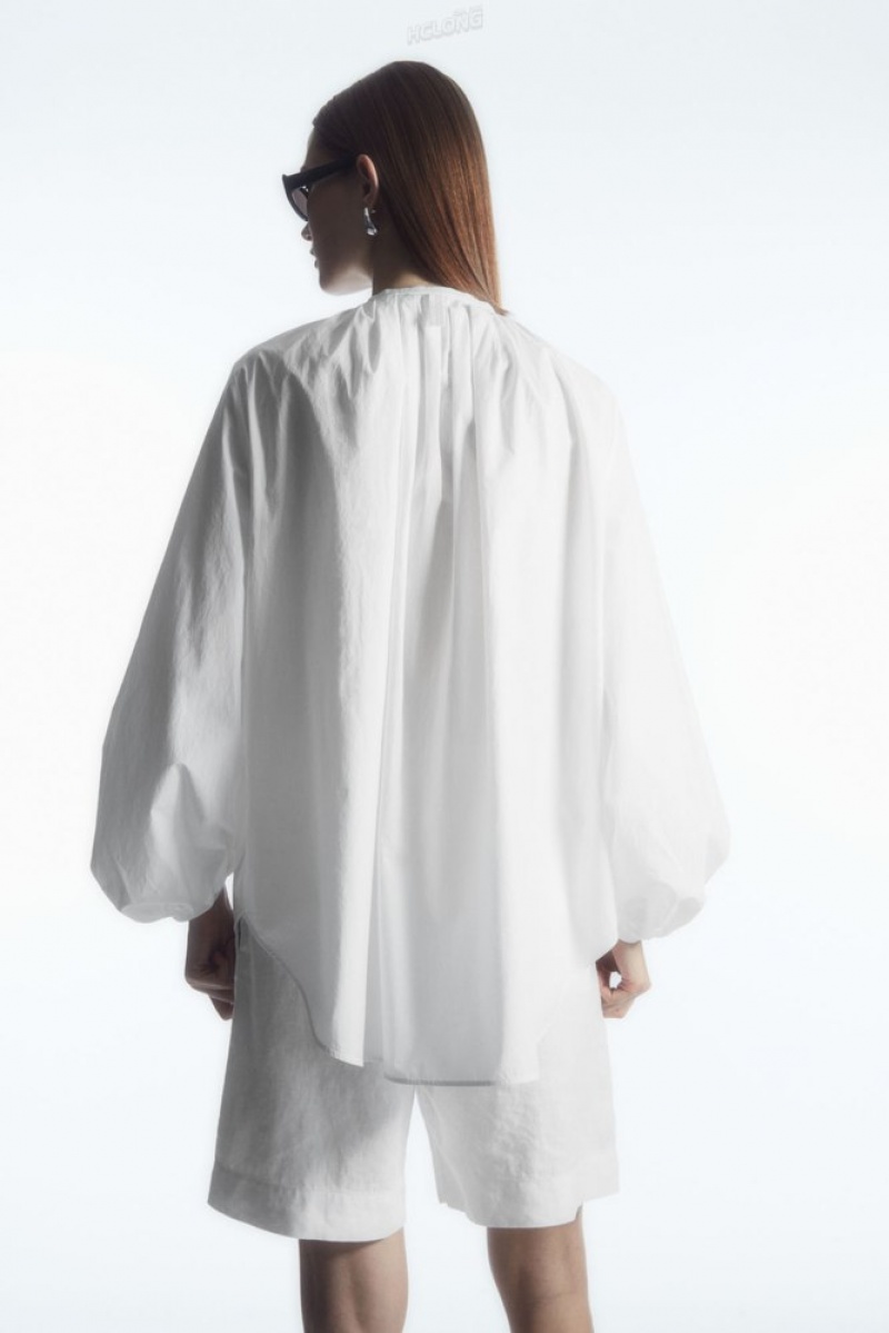 COS Voluminous Cotton Blouse Women's Shirts & Blouses White | SI69-E9XK