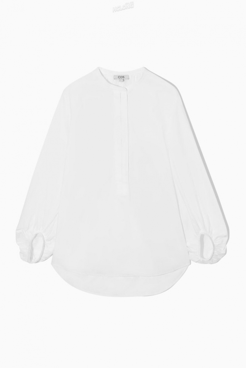 COS Voluminous Cotton Blouse Women's Shirts & Blouses White | SI69-E9XK