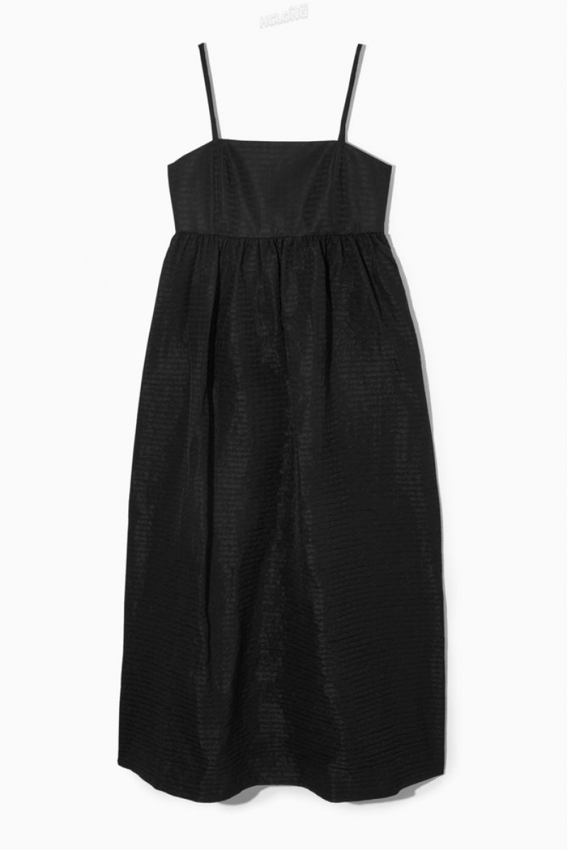 COS Voluminous Textured Midi Dress Women's Dresses Black | IP60-Z4CU