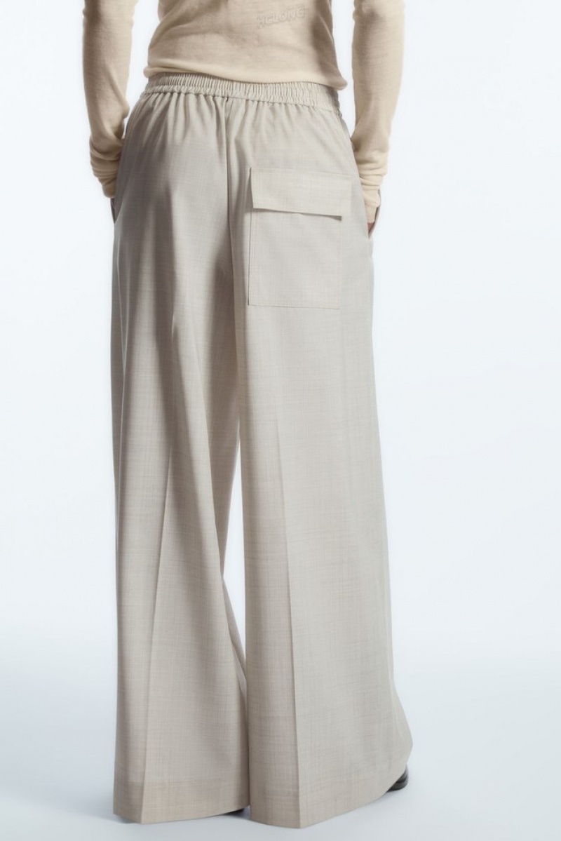 COS Voluminous Wide-Leg Wool Pants Women's Pants Light Beige | QJ08-S7QR