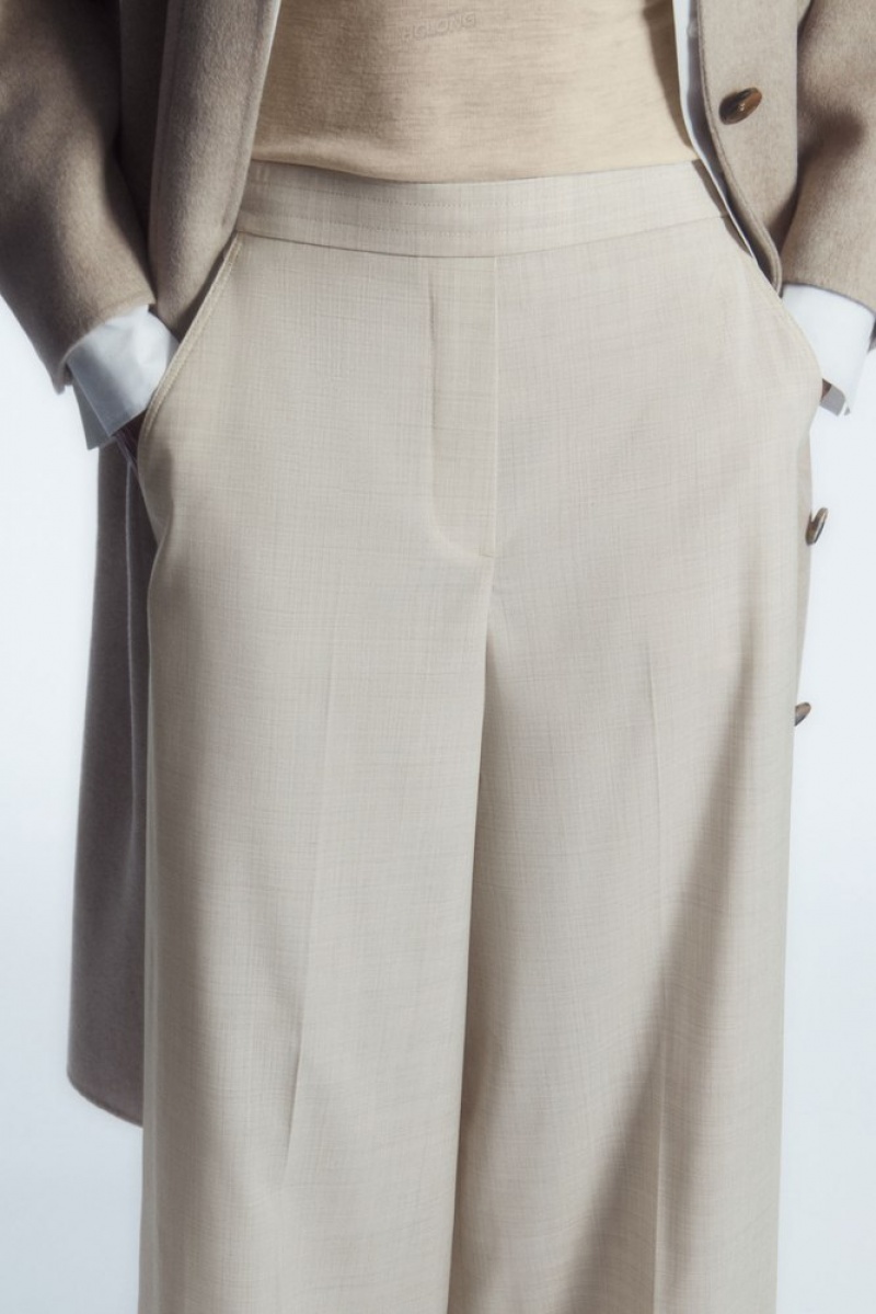 COS Voluminous Wide-Leg Wool Pants Women's Pants Light Beige | QJ08-S7QR